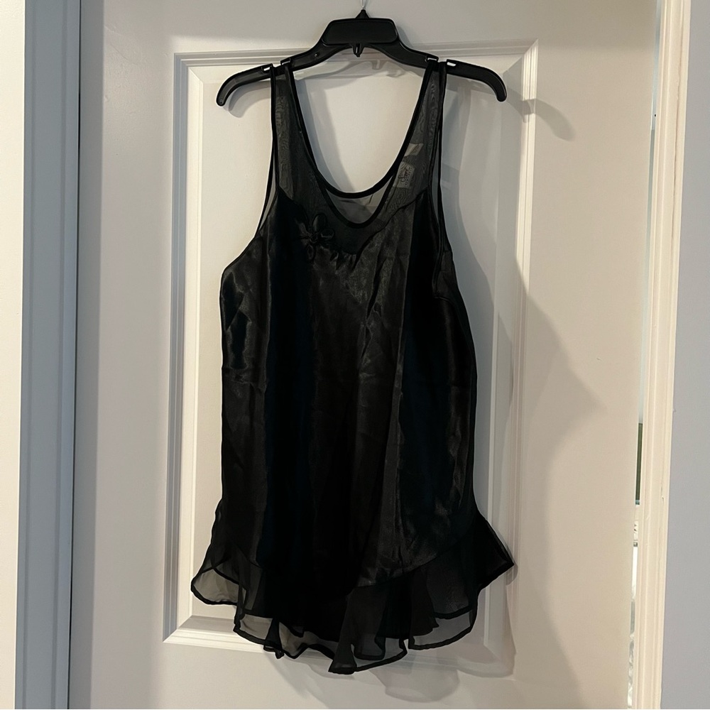 Sopré Lingerie Vintage Black Slip Size L 100% Polyester Ruffle Hem Mesh Details